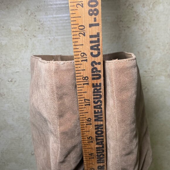 Womens Tan Faux Suede Knee-High Slouch Boots Block Heel Side Zip Boho Western - Picture 4 of 7